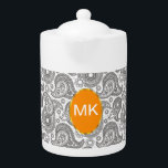 Tangerine Black Paisley Theepot<br><div class="desc">Tangerine oranje accenten op deze zwarte en witte paisley - We hebben alle afbeeldingen die in dit ontwerp kunnen worden gebruikt, aanpasbaar gemaakt - U kunt met hen aan uw harteninhoud spelen - Klik op de oranje knop 'Deze' aanpassen en markeer het afbeelding dat u wilt verwijderen, wijzigen of roteren....</div>