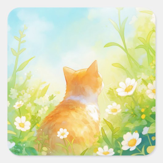 Tangerine Bloementuin Vierkante Sticker (Voorkant)