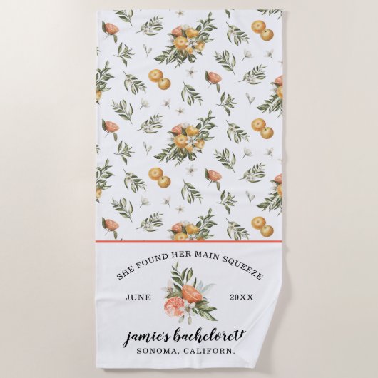 Tangerine Botanisch | Citrus Bachelorette Weekend Strandlaken (Voorkant)