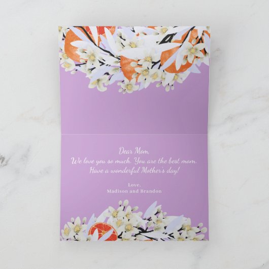 Tangerine Branches Bloemen Krans Citrus Lila Kaart (Binnen)