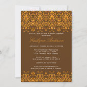Tangerine & Brown Damask Bridal Shower Invitation Kaart (Voorkant)
