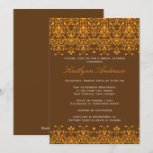 Tangerine & Brown Damask Bridal Shower Invitation Kaart (Voorkant / Achterkant)
