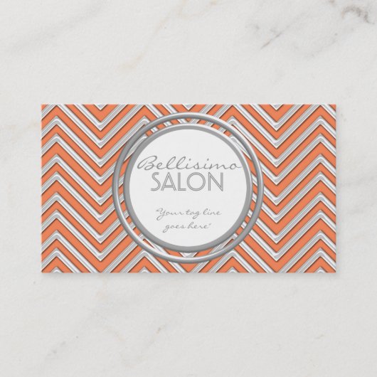 Tangerine - Chevron Pattern Modern Stripe Zig Zag Visitekaartje (Voorkant)