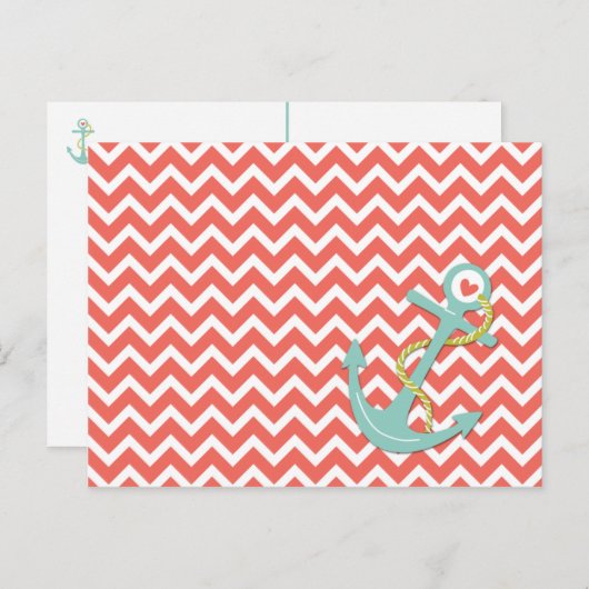 Tangerine Chevron Zigzag Blauwgroen Anchor All-Occ Briefkaart (Voorkant / Achterkant)