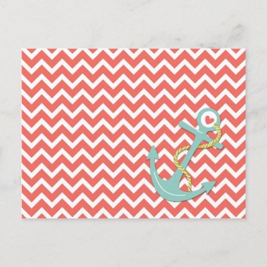 Tangerine Chevron Zigzag Blauwgroen Anchor All-Occ Briefkaart (Voorkant)
