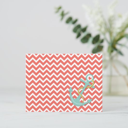 Tangerine Chevron Zigzag Blauwgroen Anchor All-Occ Briefkaart (Staand voorkant)