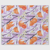 Tangerine Citrus Blooming Branches Floral Lila Cadeaupapier (Vlak)