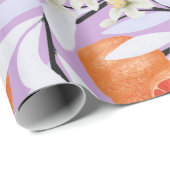 Tangerine Citrus Blooming Branches Floral Lila Cadeaupapier (Rol Hoek)