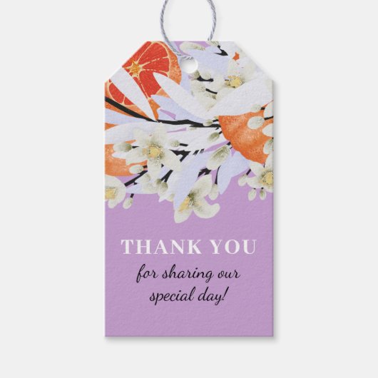 Tangerine Citrus Blooming Branches met grote Flora Cadeaulabel (Voorkant)
