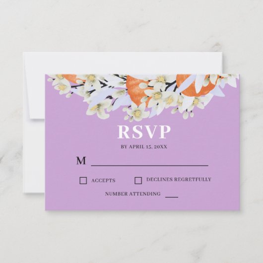 Tangerine Citrus Blooming Branches met grote Flora RSVP Kaartje (Voorkant)
