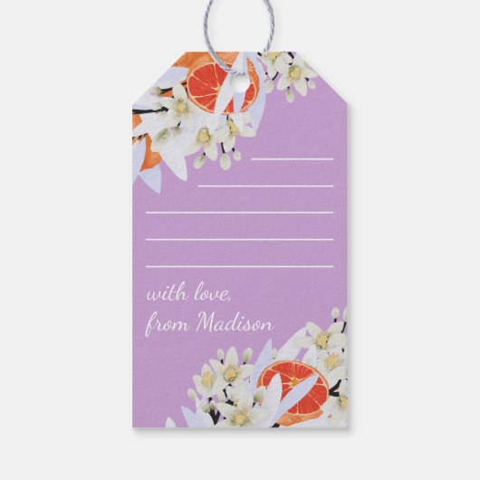 Tangerine Citrus Botanische Krans Bloemen Verjaard Cadeaulabel (Achterkant)