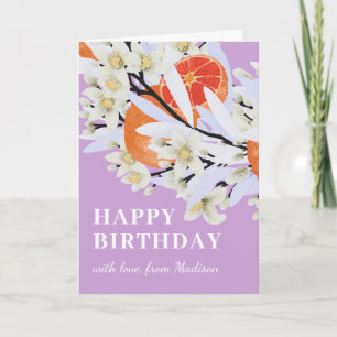 Tangerine Citrus Botanische Krans Bloemen Verjaard Kaart