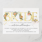 Tangerine Citrus en Gold Floral Vrijgezellenfeest Folie Uitnodiging (Voorkant)