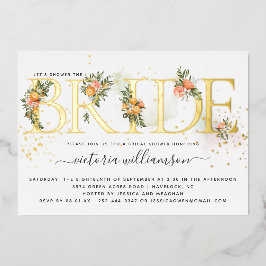 Tangerine Citrus en Gold Floral Vrijgezellenfeest Folie Uitnodiging