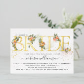 Tangerine Citrus en Gold Floral Vrijgezellenfeest Folie Uitnodiging (Staand Voorkant)