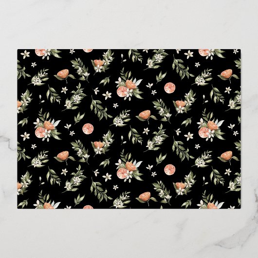 Tangerine Citrus en Gold Floral Vrijgezellenfeest Folie Uitnodiging (Achterkant)