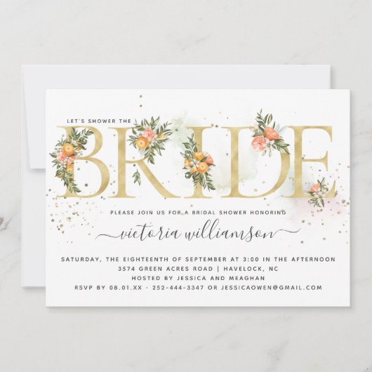 Tangerine Citrus en Gold Floral Vrijgezellenfeest Kaart (Voorkant)