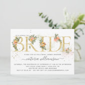 Tangerine Citrus en Gold Floral Vrijgezellenfeest Kaart (Staand voorkant)