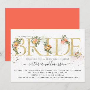 Tangerine Citrus en Gouden Bloem Bruiloftsdouche Kaart