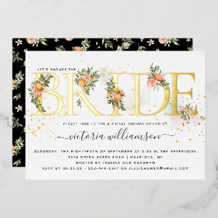 Tangerine Citrus en Gouden Bloemen Bruidsshower Folie Uitnodiging
