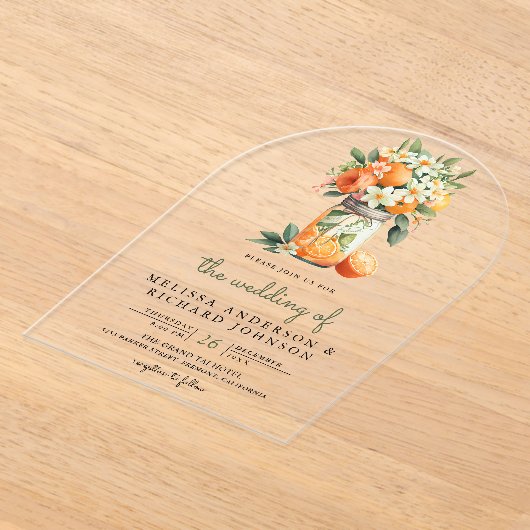 Tangerine Citrus Orange Mason Jar Wedding Acryl Uitnodigingen (Laagn)