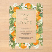Tangerine Citrus Oranje bruiloft Save the Date Acryl Uitnodigingen (Voorkant)