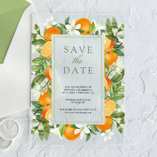 Tangerine Citrus Oranje bruiloft Save the Date Acryl Uitnodigingen