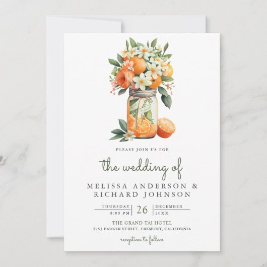 Tangerine Citrus Oranje Mason Jar QR Code Weddensc Kaart (Voorkant)
