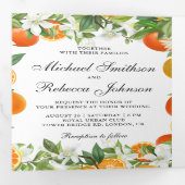 Tangerine Citrus Oranje Photo Collage Wedding Drieluik Uitnodiging (Binnenzijde eerst)