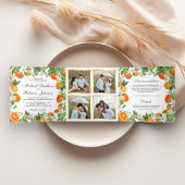 Tangerine Citrus Oranje Photo Collage Wedding Drieluik Uitnodiging