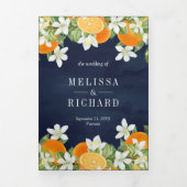 Tangerine Citrus Sinaasappel All in One Navy Wedde Drieluik Uitnodiging (Cover)