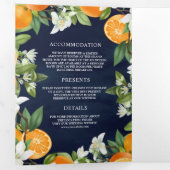 Tangerine Citrus Sinaasappel All in One Navy Wedde Drieluik Uitnodiging (Binnenzijde eerst)