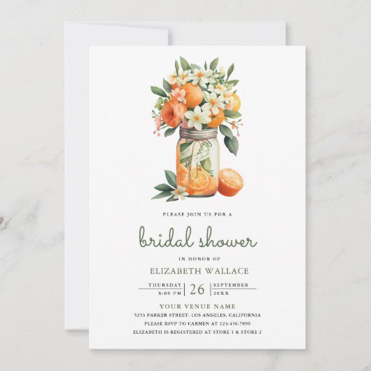 Tangerine Citrus Sinaasappel Mason Jar Vrijgezelle Kaart (Voorkant)