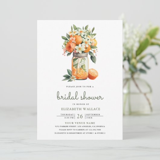 Tangerine Citrus Sinaasappel Mason Jar Vrijgezelle Kaart (Staand voorkant)