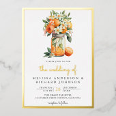 Tangerine Citrus Sinaasappel Mason Jar Wedding Gol Folie Uitnodiging (Voorkant)
