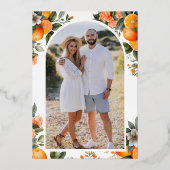 Tangerine Citrus Sinaasappel Mason Jar Wedding Gol Folie Uitnodiging (Achterkant)