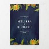 Tangerine Citrus Sinaasappel Orchard Navy Blue Bru Drieluik Uitnodiging (Cover)