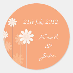 Tangerine Daisy Wedding Envelope Seal Ronde Sticker