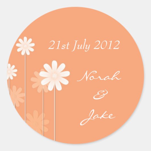 Tangerine Daisy Wedding Envelope Seal Ronde Sticker (Voorkant)