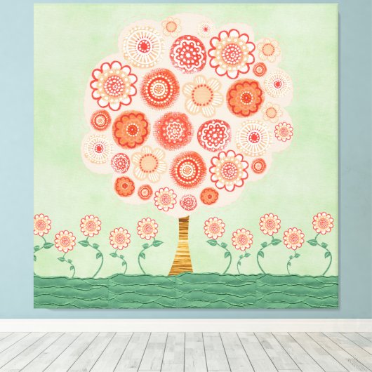 Tangerine Dream Tree Mixed Media Poster Print Art (Insitu (Houten vloer))