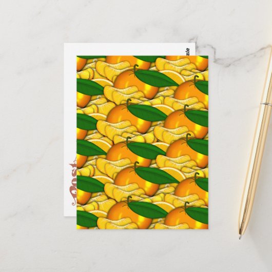 Tangerine een zomer patroon briefkaart (Voorkant / Achterkant in situ)
