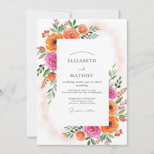 Tangerine Effervescent Summer Wedding Kaart (Voorkant)