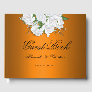 Tangerine Elegante Witte Rozen Bruiloft Gastenboek