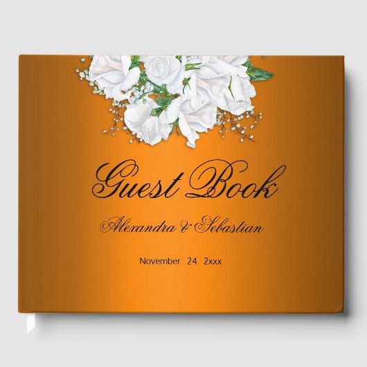 Tangerine Elegante Witte Rozen Bruiloft Gastenboek (Voorkant)