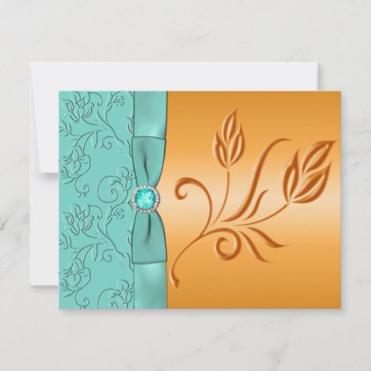 Tangerine- en Aqua FAUX-jodenkaart met RSVP (Voorkant)
