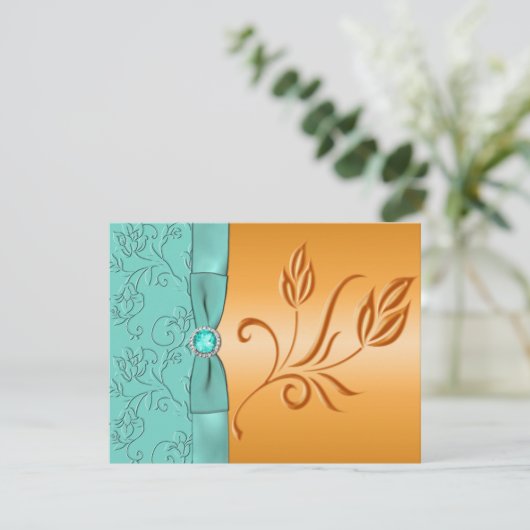 Tangerine- en Aqua FAUX-jodenkaart met RSVP (Staand voorkant)