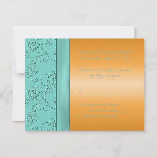 Tangerine- en Aqua FAUX-jodenkaart met RSVP (Achterkant)