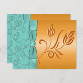 Tangerine- en Aqua FAUX-jodenkaart met RSVP (Voorkant / Achterkant)