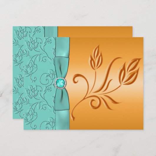 Tangerine- en Aqua FAUX-jodenkaart met RSVP (Voorkant / Achterkant)