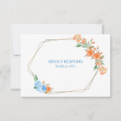 Tangerine en Blue Floral Lijst Wedding RSVP (Voorkant)
